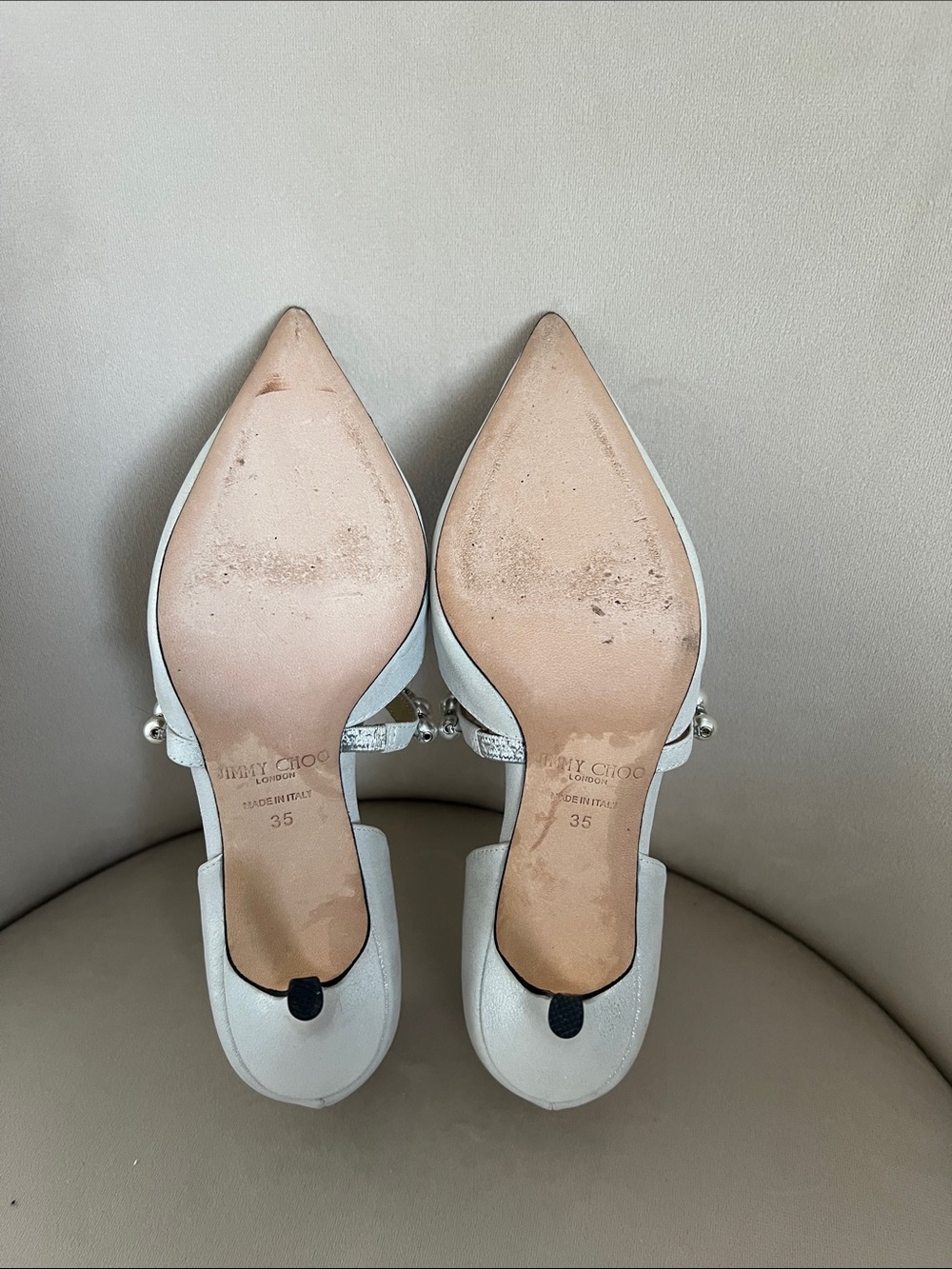 Jimmy Choo Pearl-Trim White Pointed-Toe Pumps - Picture 6 of 6